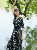 14 Momme Mulberry Silk Iris Printed Women Maxi Dress With Belt GOELIA