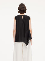 Lyocell Blend Black Ruffle-Detailing Women Tank Top GOELIA