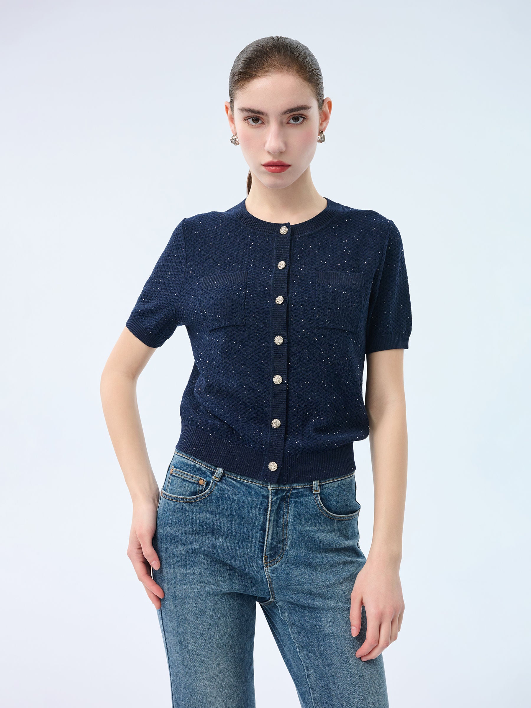 Lyocell Blend Sequins Women Cardigan GOELIA