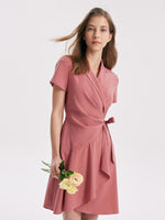 V-neck Notched Lapel Lace-Up Mini Dress GOELIA