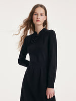 Tencel Wool Cheongsam Button Gathered Waist Women Qipao Dress GOELIA