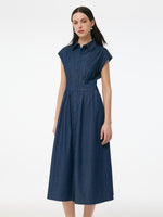 Denim Stretch Women Maxi Shirt Dress GOELIA