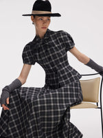 Plaid Ribbon Tie Women Flare Hem Top GOELIA