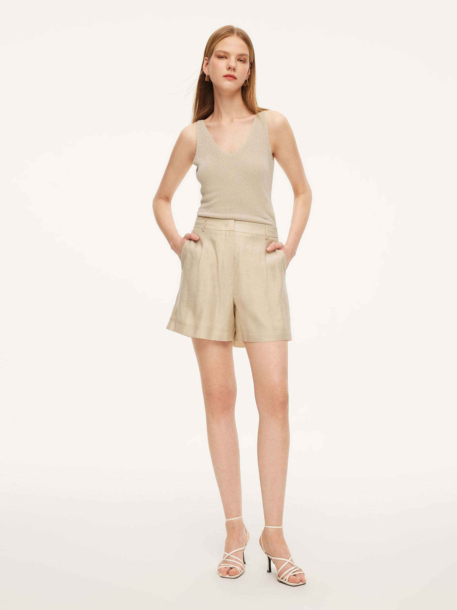 Tencel Acetate Linen Blend Women Shorts GOELIA