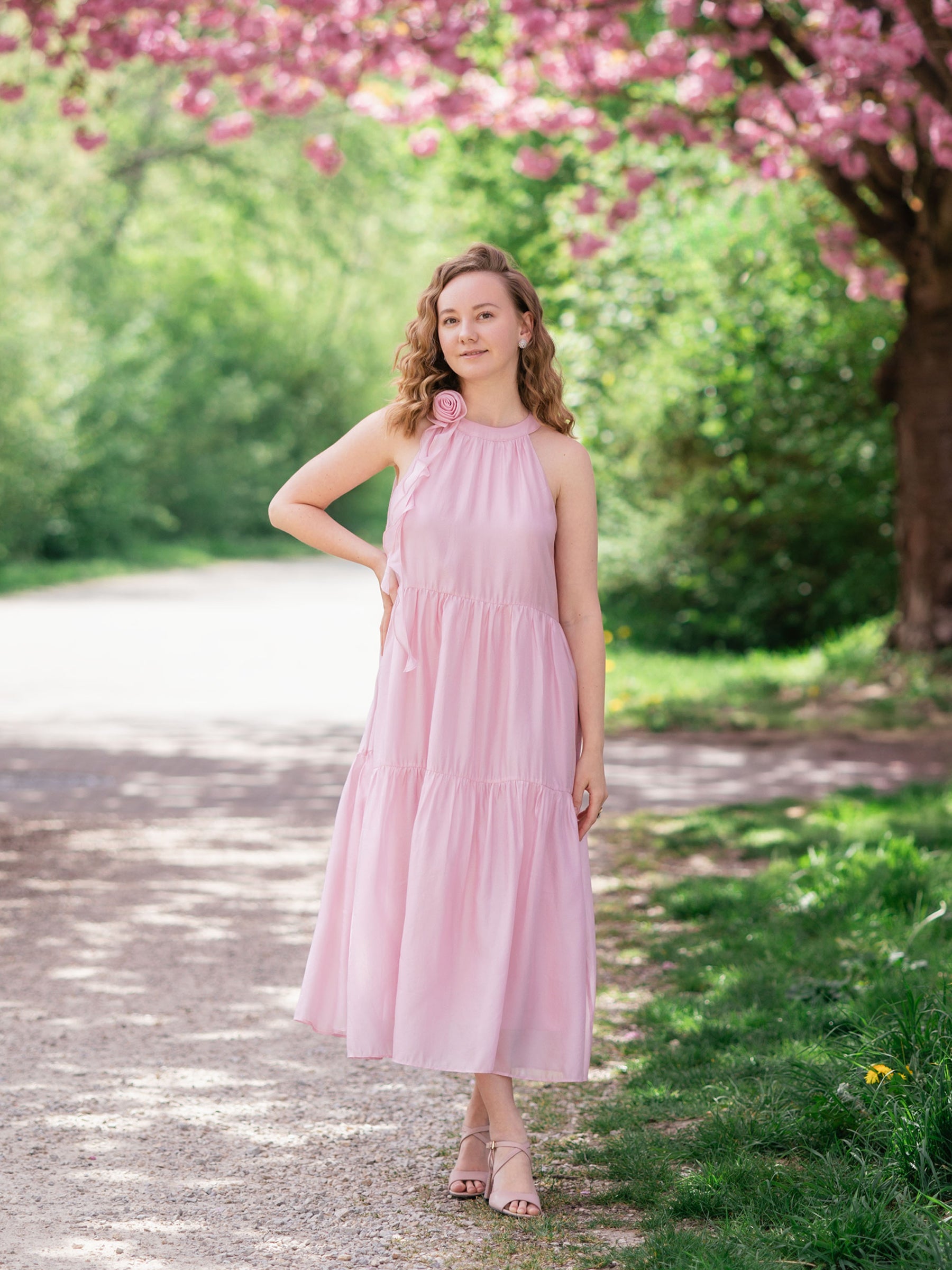 Women Halter Maxi Dress With Detachable Flower GOELIA