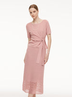 Tencel Blend Tie Front Knit Top And Crocheted Column Skirt Two-Piece Set GOELIA