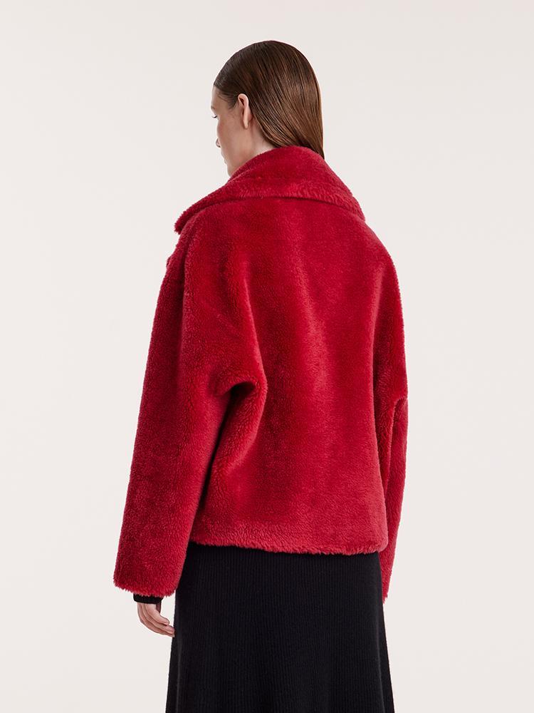 Lapel Double-Breasted Teddy Lamb Wool Short Coat GOELIA