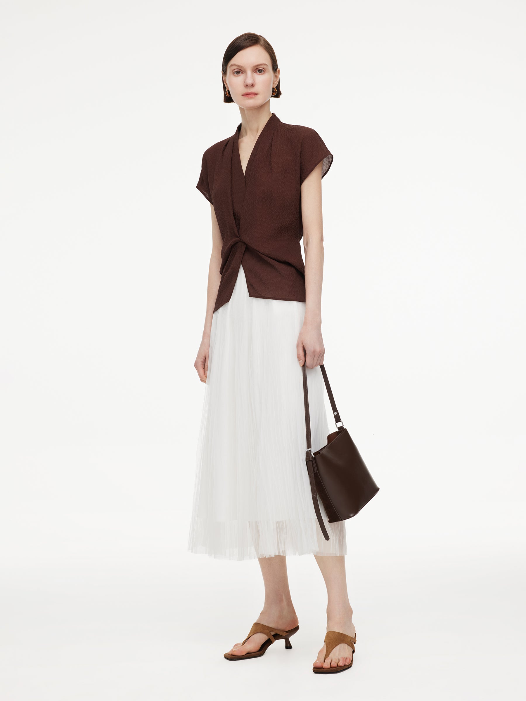 10.5MM Mulberry Silk V-Neck Twist Front Women Blouse GOELIA