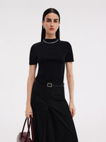 Tencel Acetate Blend Women Side Pleat Knit Top GOELIA