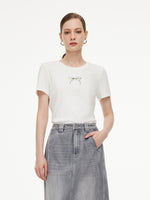 [Preview] Bowknot Print Gathered Waist Women T-Shirt GOELIA