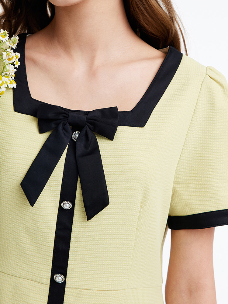 Chic Square-Neck Dress (With Bowknot) GOELIA