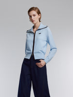 [Preview] Lyocell Wool Blend Contrast Trim Women Zip-Up Cardigan GOELIA
