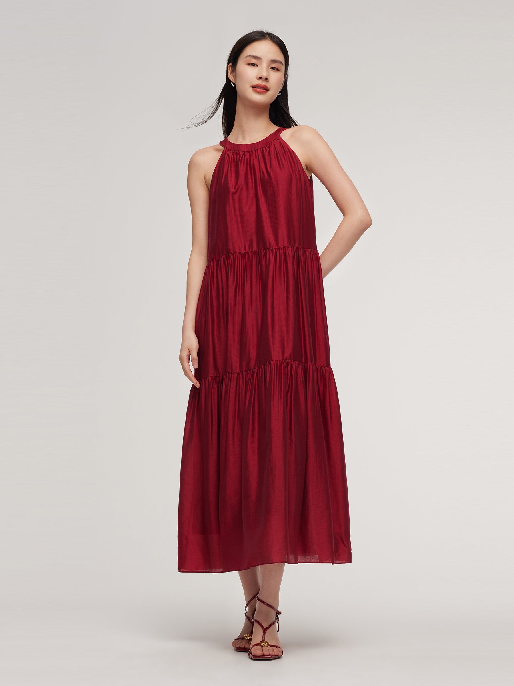 Tencel Blend Halter Maxi Dress With Detachable Flower GOELIA