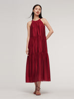 Tencel Blend Halter Maxi Dress With Detachable Flower GOELIA