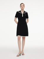 Lyocell Blend Contrast Trim Half-Zip Women Knit Mini Dress GOELIA
