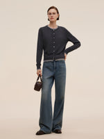 100% Machine Washable Wool Faux-Layered Women Cardigan GOELIA