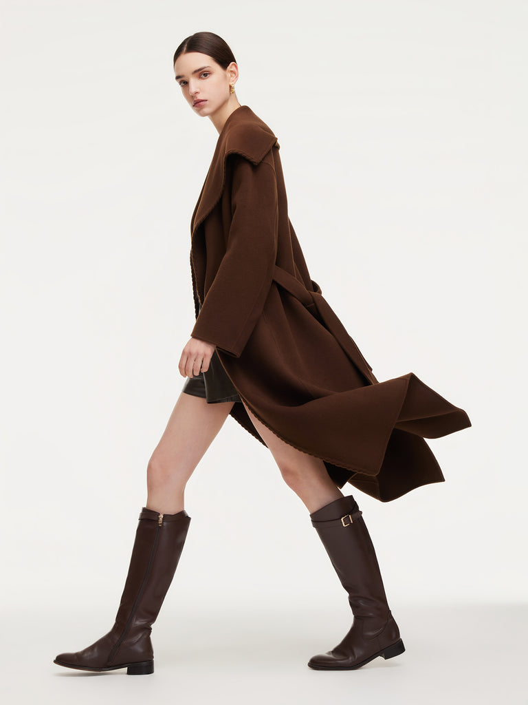 Wool Camel Hair Blend Double-Faced Women Wrap Overcoat