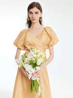 Puff Sleeves Wrapped Top And Skirt With Bottomed Camisole Three-Piece Set GOELIA