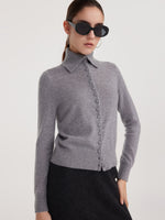 100% Cashmere Folded Collar Women Cardigan GOELIA