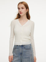 Tencel Wool Blend V-Neck Women Cardigan GOELIA