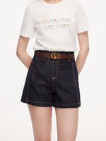 [Preview] 100% Cotton Denim Slimming Seamed Women Shorts With Belt GOELIA