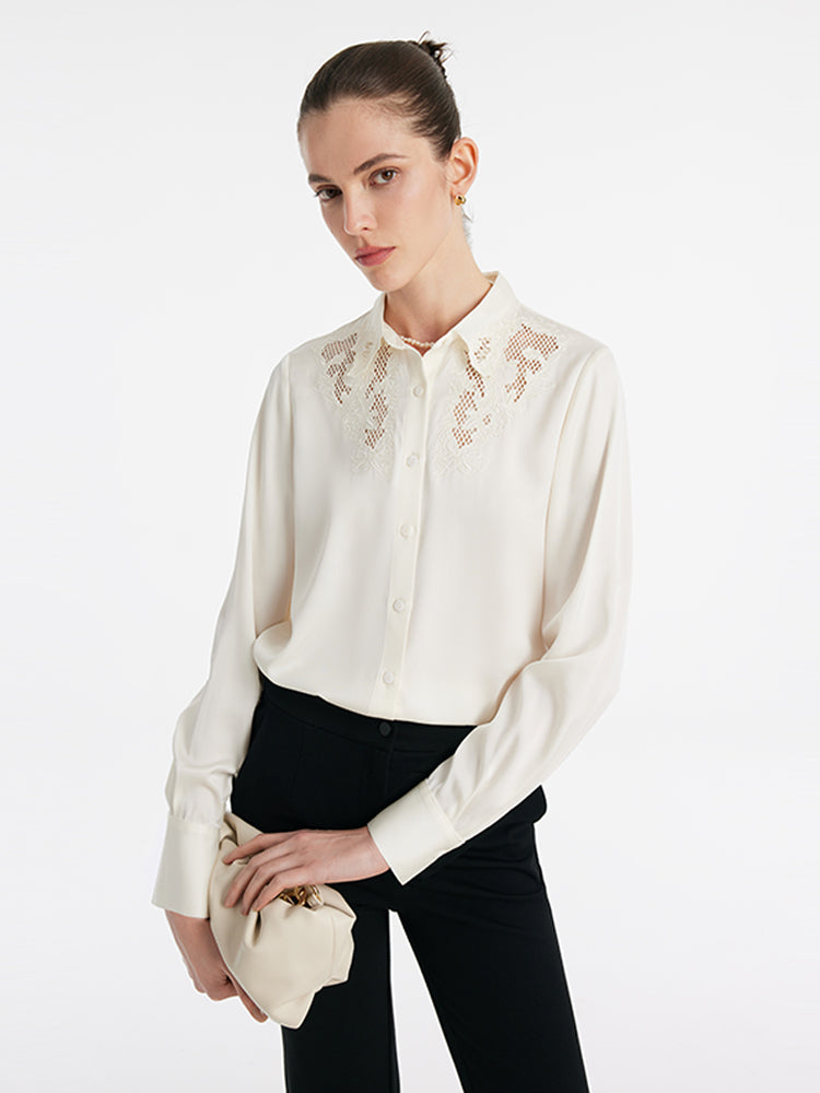 Mulberry Silk Embroidered Openwork Women Shirt GOELIA