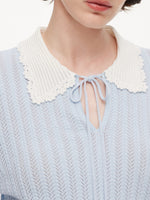 Tencel Blend Color Block Tie Front Women Openwork Knit Top GOELIA