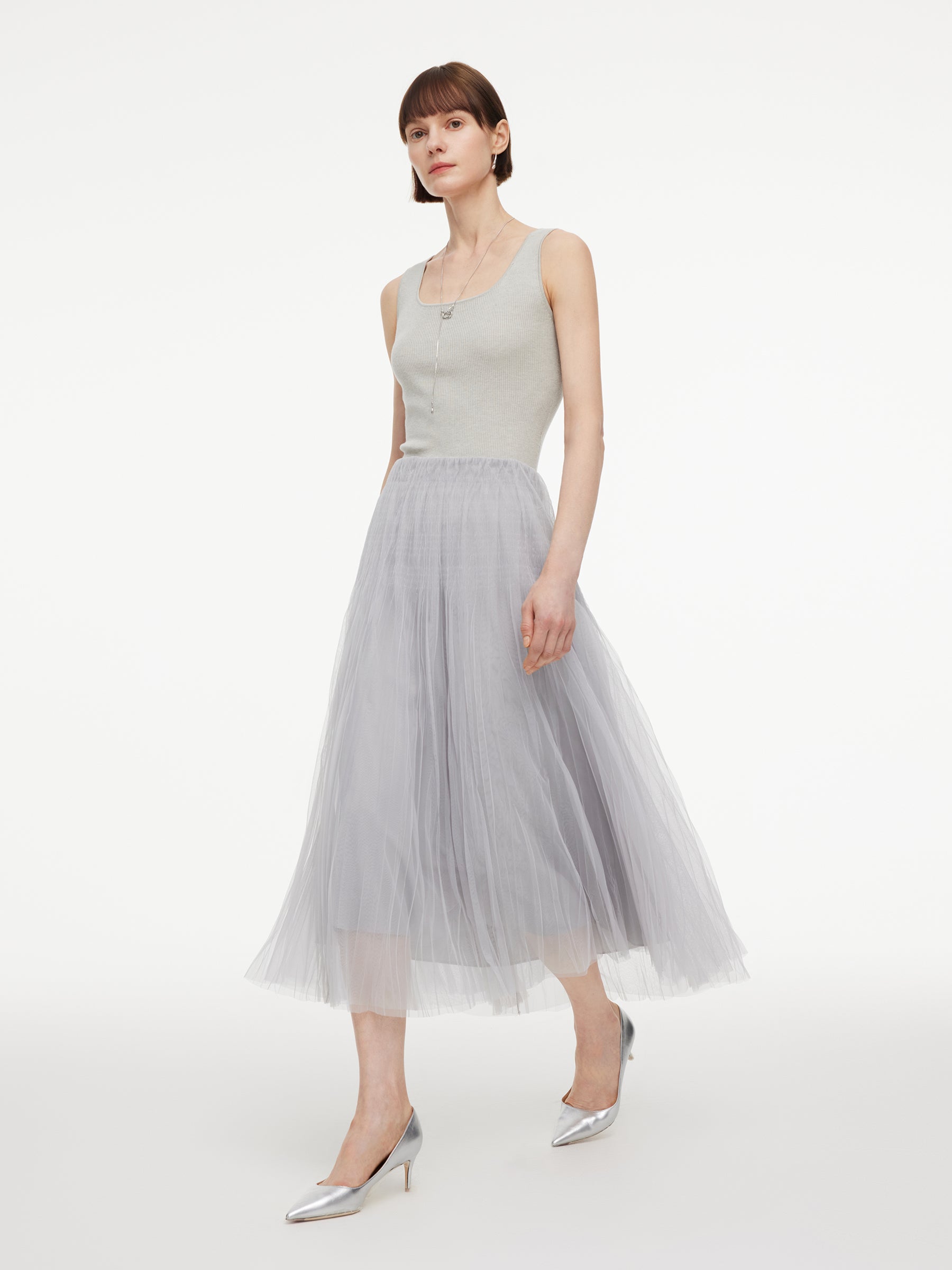 [Preview] Elastic Waist A-Line Pleated Women Mesh Skirt GOELIA