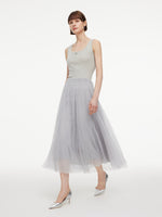 [Preview] Elastic Waist A-Line Pleated Women Mesh Skirt GOELIA
