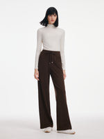 [Preview] Embroidered Side Seam Drawstring Waist Women Knit Pants GOELIA