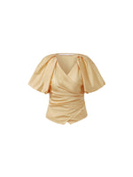 Puff Sleeves Wrapped Top And Skirt With Bottomed Camisole Three-Piece Set GOELIA