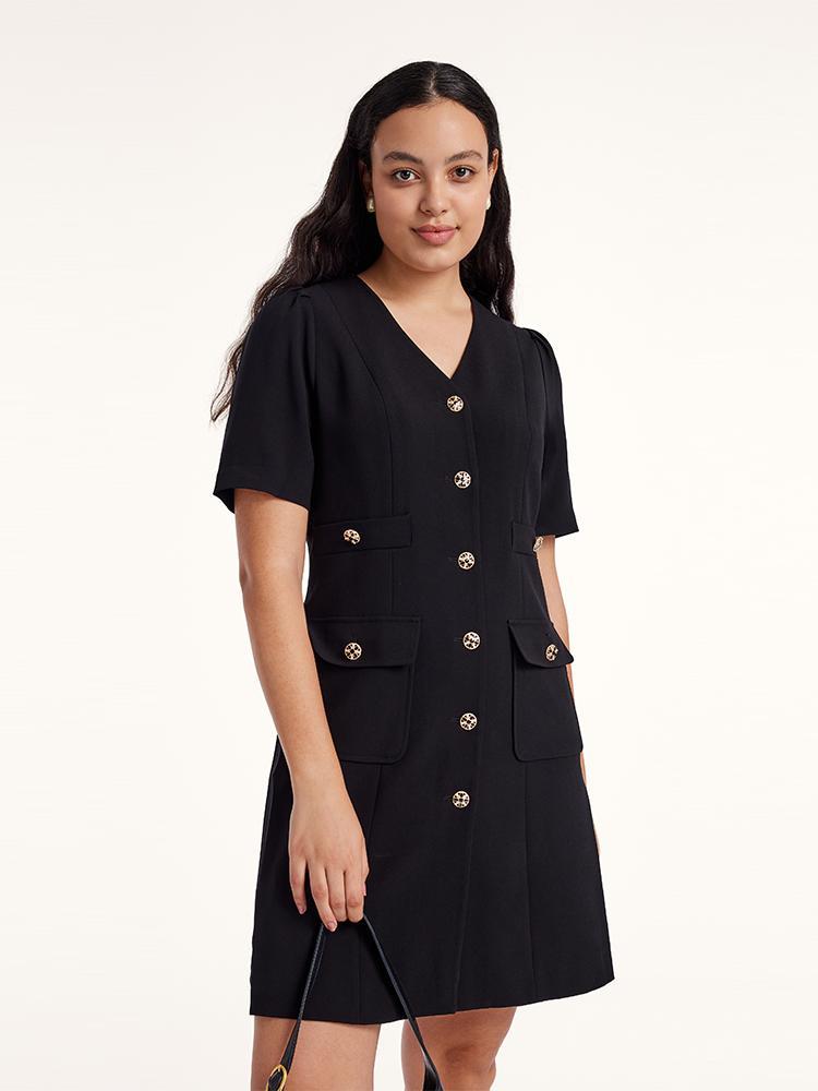 Black Triacetate Button Front Mini Dress – GOELIA