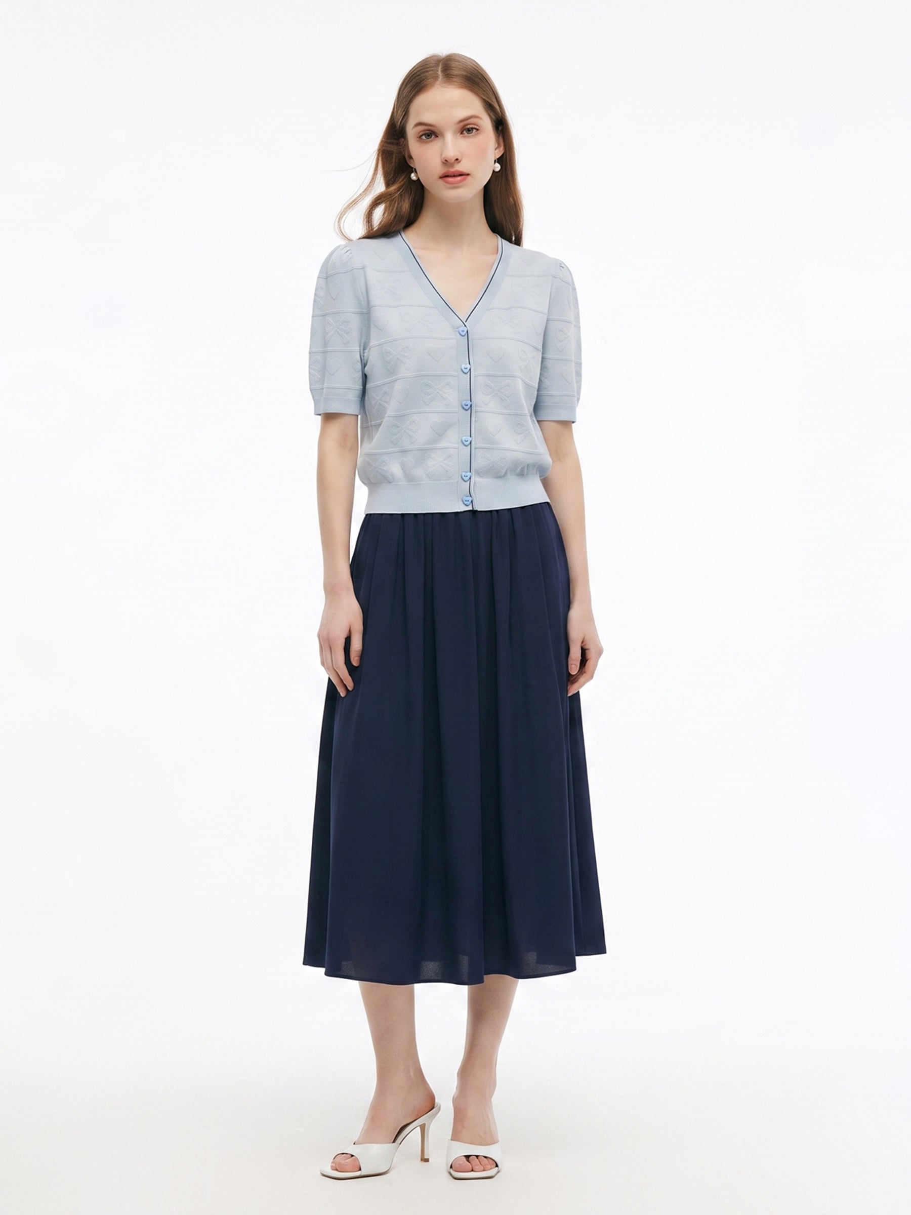 Lyocell Blend Jacquard Knit Top And Skirt Two-Piece Set GOELIA