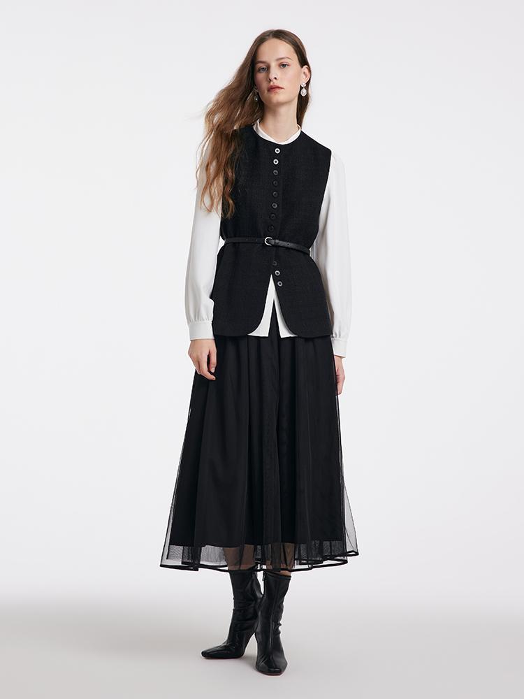 Shirt And Vest And Tulle Skirt With Belt Three-Piece Set GOELIA