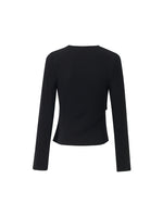 V-Neck Crossover Gathered Waist Women Knit Top GOELIA