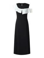 Color Block Ruffle Women Knit Midi Dress GOELIA