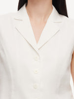 100% Linen Lapel Women V-Neck Vest GOELIA