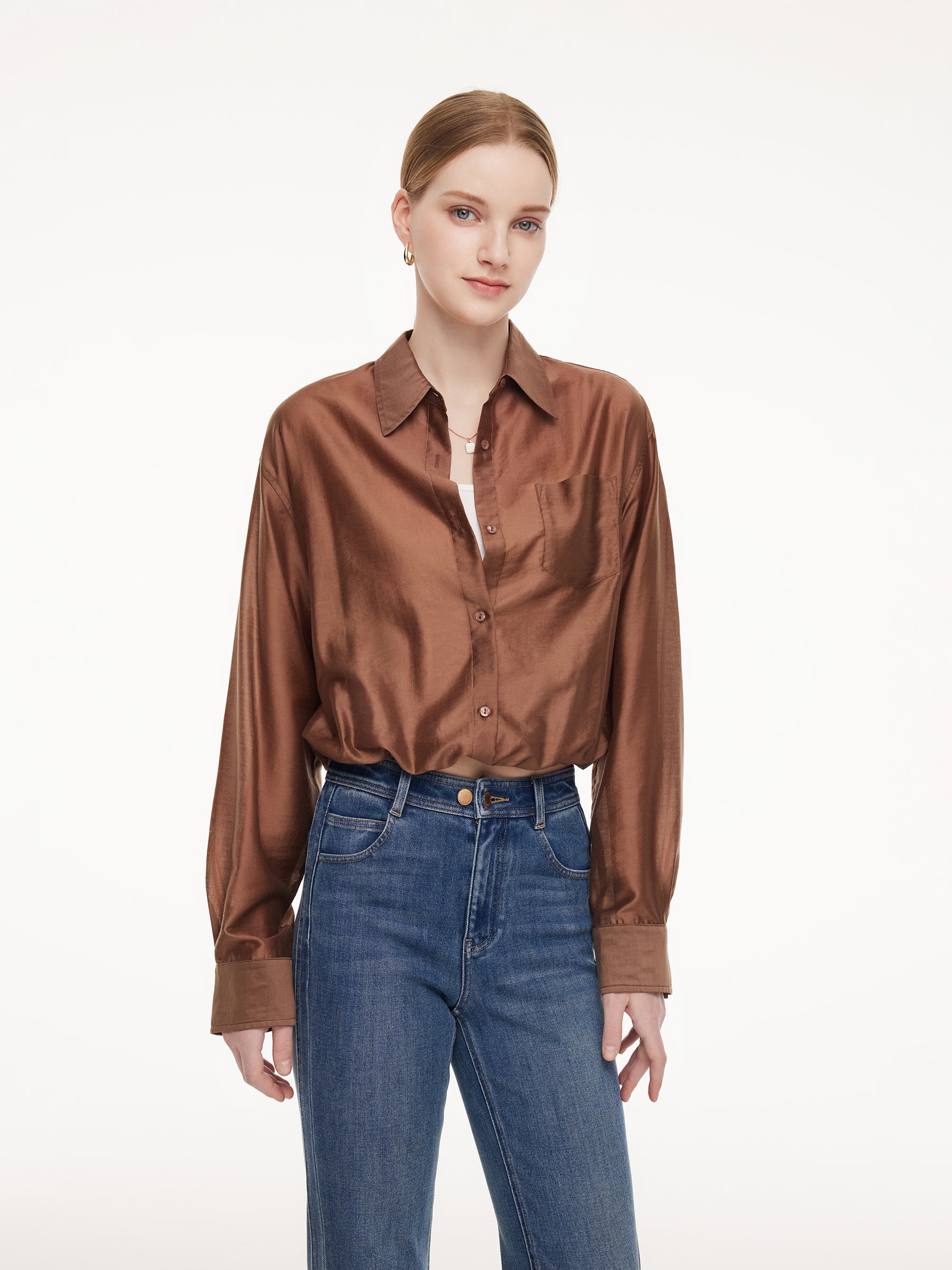 Tencel Blend Mock Layered Women Shirt GOELIA