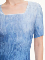 Blue And White Gradient Women Pleated Maxi Dress GOELIA