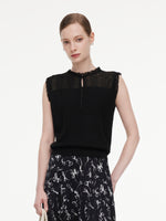 Jacquard Cut Out Neckline Women Ruffle Knit Tank Top GOELIA