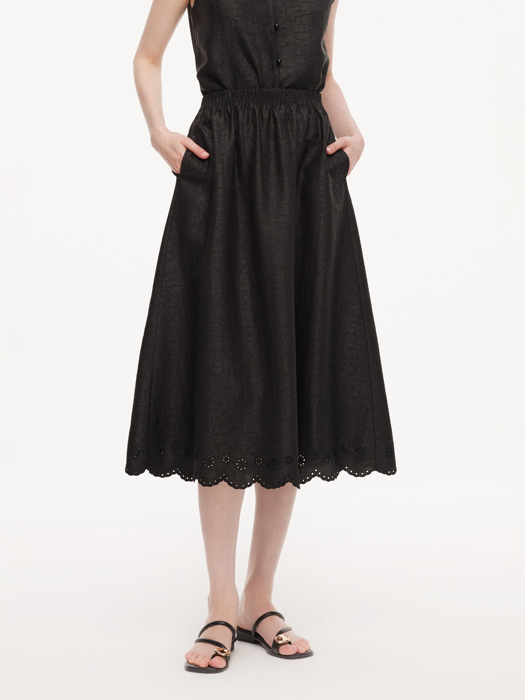 18MM Gambiered Canton Gauze Women Embroidered Hem Skirt GOELIA