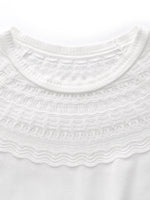 Tencel Blend Openwork Women Ruffle Round Neck Knit Top GOELIA