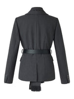 Worsted Wool Blend Women Blazer With Fringe Scarf And Belt GOELIA