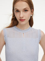 Tencel Wool Blend Jacquard Cut Out Neckline Women Tank Top GOELIA