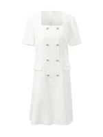 Triacetate Square Neck Double-Breasted Women Mini Dress GOELIA