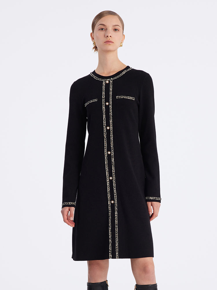 Black Long Sleeve Straight Dress GOELIA