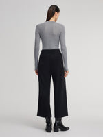 Stretch Adjustable Waist Straight Leg Women Knit Cropped Pants GOELIA