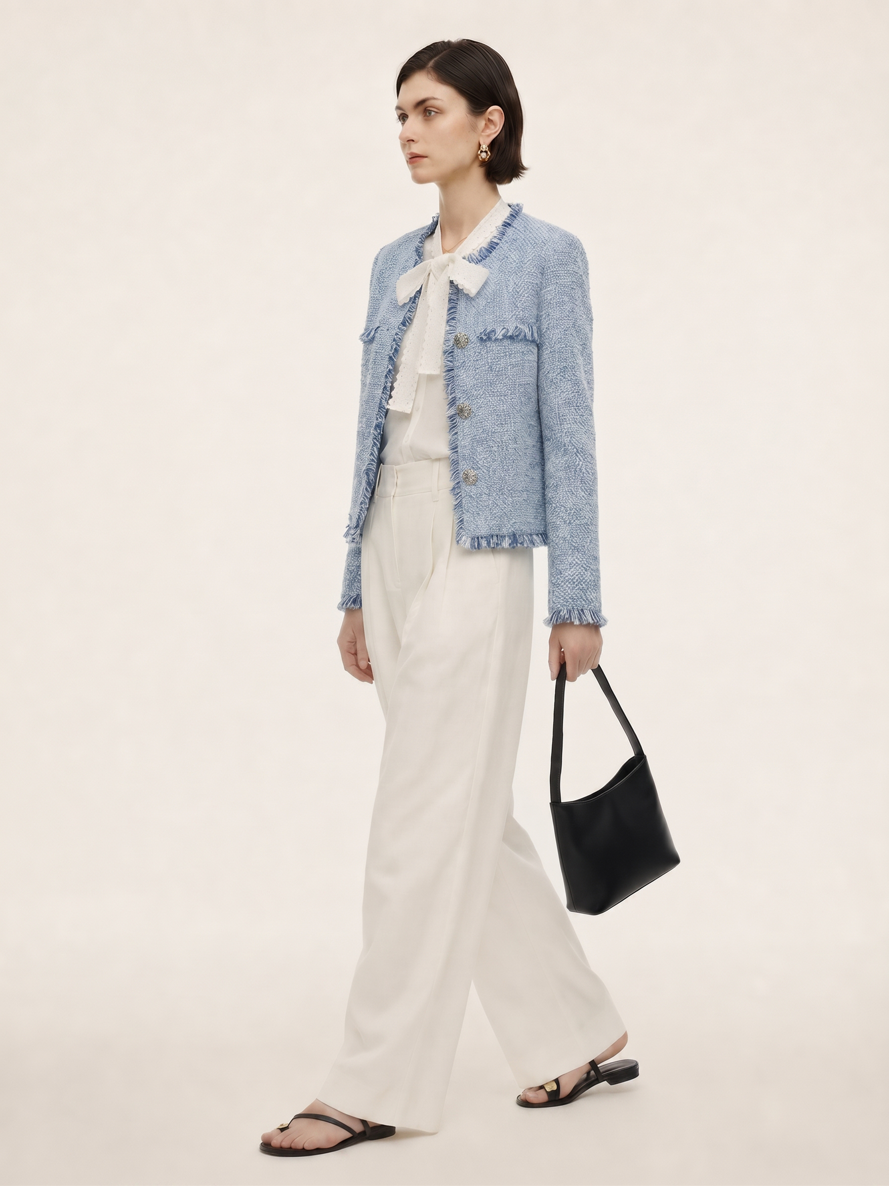 Tweed Fringe Trim Women Jacket GOELIA