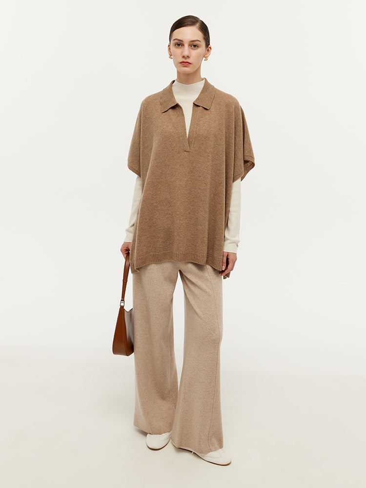 100% Cashmere Polo Collar Poncho Sweater GOELIA