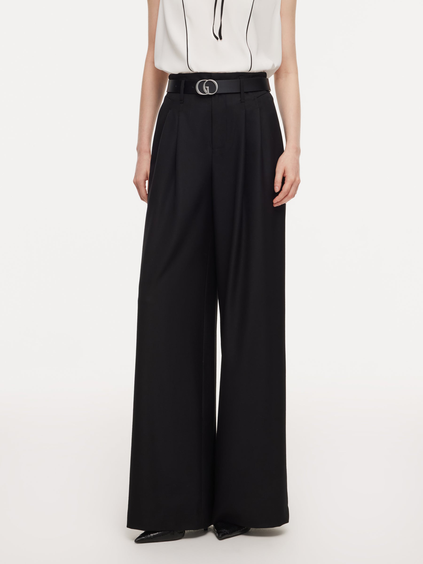 [Preview] 100% Worsted Wool Straight Leg Women Pants With GO Leather Belt GOELIA